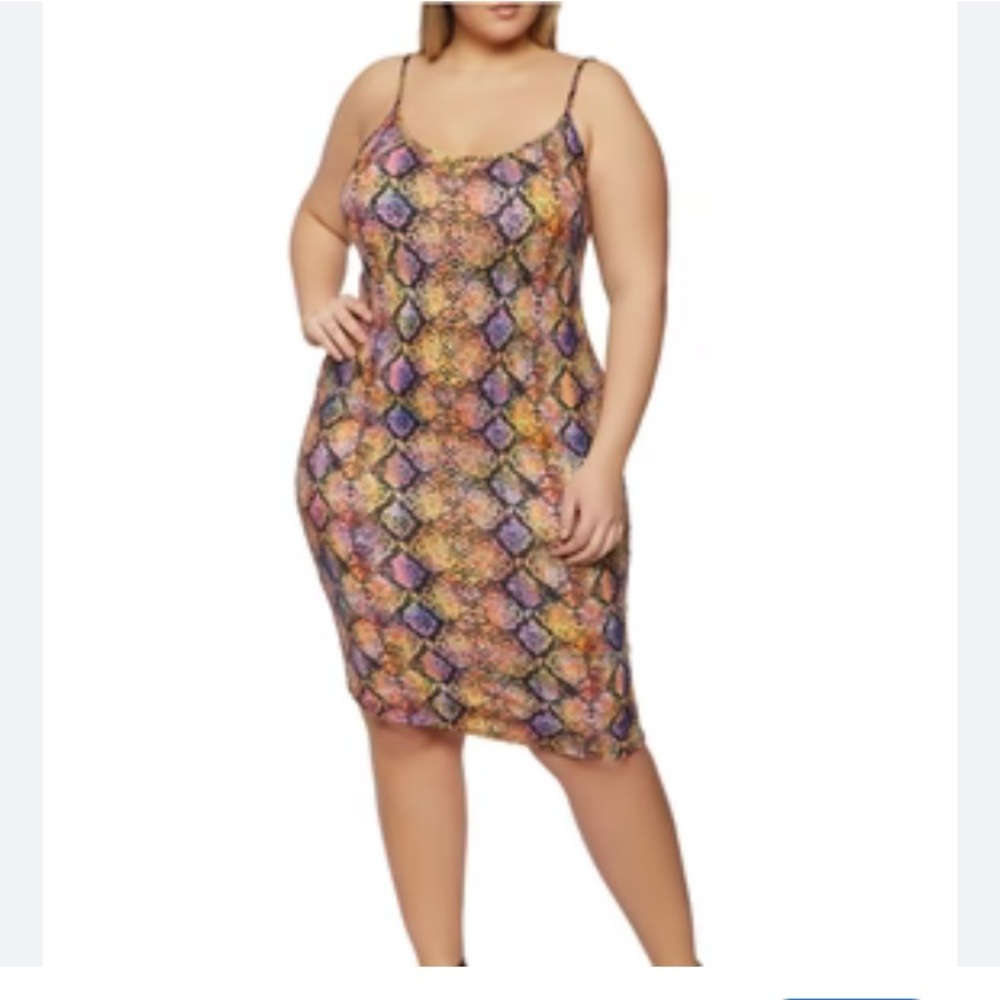 Sexy multicolored snake skin body con dress 3x